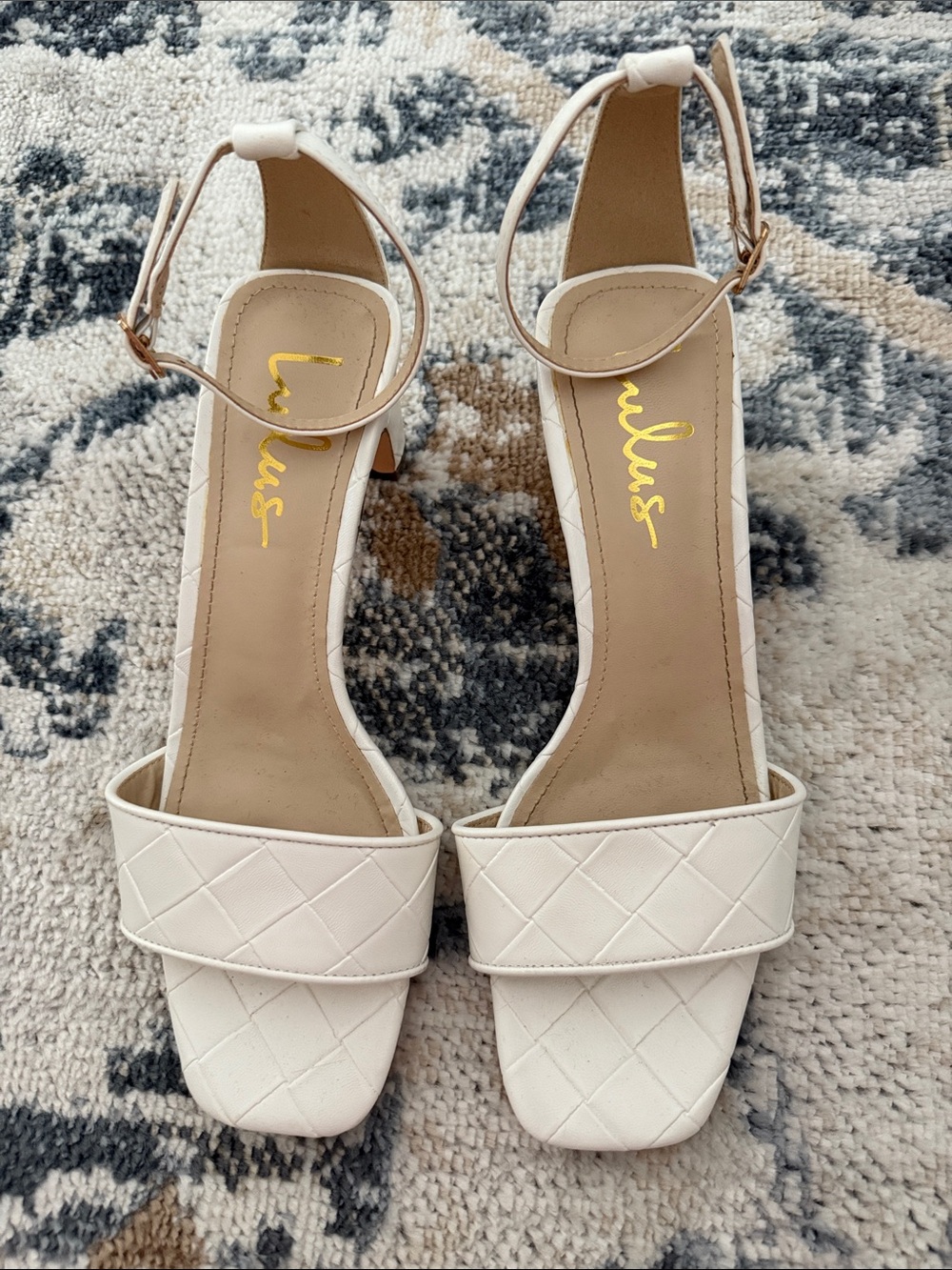 Lulu's Ivory Quilted Ankle-Strap Block Heels